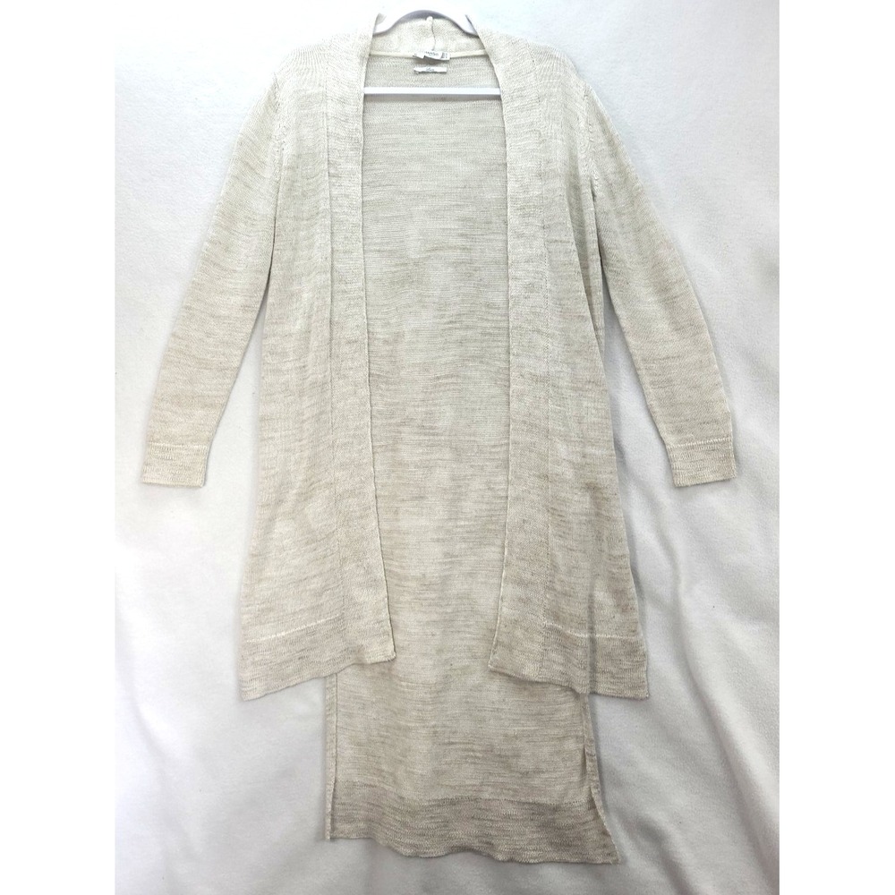Mango Suit Linen‎ Sweater Duster Cardigan Hi Low Lagenlook Tan Beige Sz M